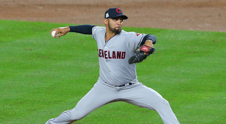 October 9, 2017; Bronx, NY, USA; Cleveland Indians starting pitcher Danny Salazar (31) throws in the fourth inning against the New York Yankees during game four of the 2017 ALDS playoff baseball series at Yankee Stadium. October 9, 2017; Bronx, NY, USA; Cleveland Indians starting pitcher Danny Salazar (31) throws in the fourth inning against the New York Yankees during game four of the 2017 ALDS playoff baseball series at Yankee Stadium.