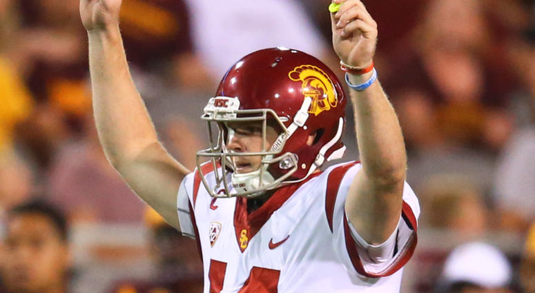 Southern California Trojans quarterback Sam Darnold (14) celebrates a play against the Arizona State Sun Devils at Sun Devil Stadium Southern California Trojans quarterback Sam Darnold (14) celebrates a play against the Arizona State Sun Devils at Sun Devil Stadium