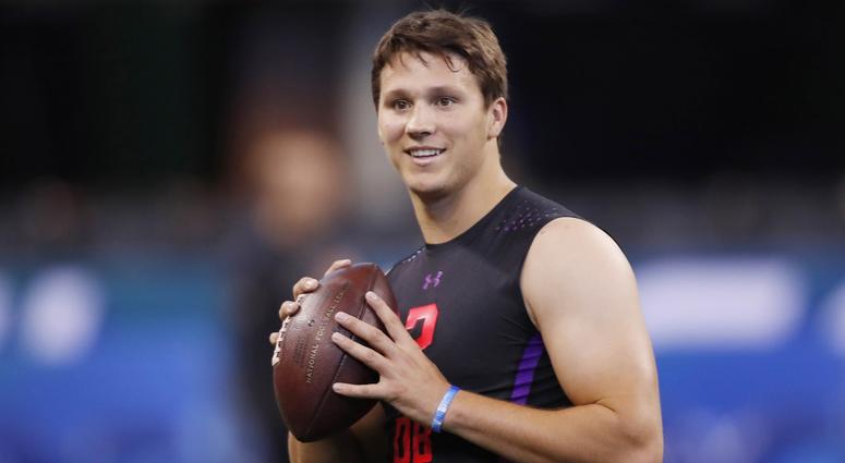 Wyoming Cowboys quarterback Josh Allen throws a pass during the 2018 NFL Combine at Lucas Oil Stadium. Wyoming Cowboys quarterback Josh Allen throws a pass during the 2018 NFL Combine at Lucas Oil Stadium.