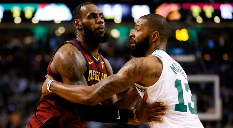 Celtics forward Marcus Morris (13) defends Cleveland Cavaliers forward LeBron James (23) during the second quarter of game two of the Eastern conference finals of the 2018 NBA Playoffs at TD Garden. Celtics forward Marcus Morris (13) defends Cleveland Cavaliers forward LeBron James (23) during the second quarter of game two of the Eastern conference finals of the 2018 NBA Playoffs at TD Garden.