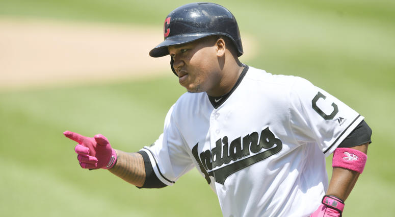 May 27, 2018; Cleveland, OH, USA; Cleveland Indians third baseman Jose Ramirez (11) celebrates his two-run home run in the first inning against the Houston Astros at Progressive Field. May 27, 2018; Cleveland, OH, USA; Cleveland Indians third baseman Jose Ramirez (11) celebrates his two-run home run in the first inning against the Houston Astros at Progressive Field.