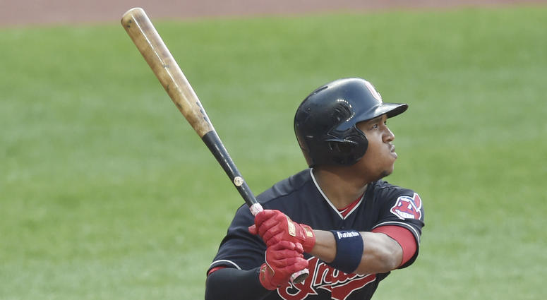 May 29, 2018; Cleveland, OH, USA; Cleveland Indians third baseman Jose Ramirez (11) hits a solo home run in the fifth inning against the Chicago White Sox at Progressive Field. May 29, 2018; Cleveland, OH, USA; Cleveland Indians third baseman Jose Ramirez (11) hits a solo home run in the fifth inning against the Chicago White Sox at Progressive Field.