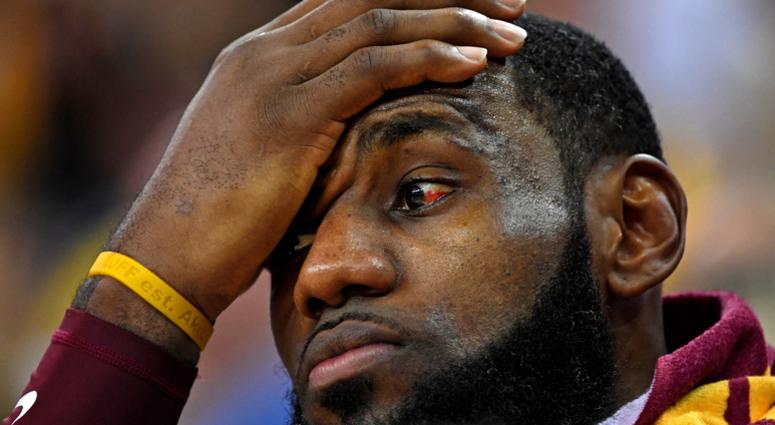 Cleveland Cavaliers forward LeBron James (23) reacts on the bench during the fourth quarter against the Golden State Warriors in game two of the 2018 NBA Finals at Oracle Arena. Cleveland Cavaliers forward LeBron James (23) reacts on the bench during the fourth quarter against the Golden State Warriors in game two of the 2018 NBA Finals at Oracle Arena.