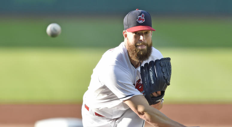 Jun 5, 2018; Cleveland, OH, USA; Cleveland Indians starting pitcher Corey Kluber (28) delivers in the first inning against the Milwaukee Brewers at Progressive Field. Jun 5, 2018; Cleveland, OH, USA; Cleveland Indians starting pitcher Corey Kluber (28) delivers in the first inning against the Milwaukee Brewers at Progressive Field.