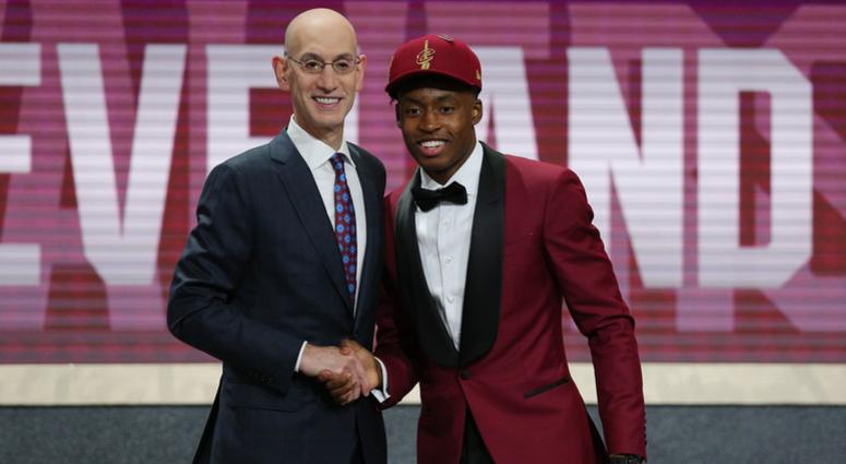 Collin Sexton (Alabama) greets NBA commissioner Adam Silver after being selected as the number eight overall pick to the Cleveland CAvaliers in the first round of the 2018 NBA Draft at the Barclays Center. Collin Sexton (Alabama) greets NBA commissioner Adam Silver after being selected as the number eight overall pick to the Cleveland CAvaliers in the first round of the 2018 NBA Draft at the Barclays Center.