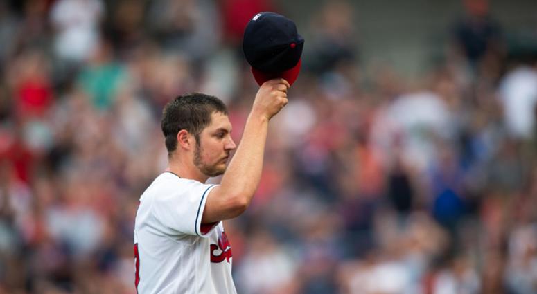 Jun 23, 2018; Cleveland, OH, USA; Cleveland Indians starting pitcher Trevor Bauer (47) tips his hat to fans as he leaves the field during the seventh inning against the Detroit Tigers at Progressive Field. Jun 23, 2018; Cleveland, OH, USA; Cleveland Indians starting pitcher Trevor Bauer (47) tips his hat to fans as he leaves the field during the seventh inning against the Detroit Tigers at Progressive Field.