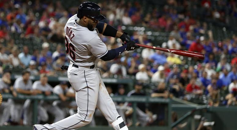 Cleveland Indians designated hitter Yandy Diaz (36) triples during the ninth inning against the Texas Rangers at Globe Life Park in Arlington. Cleveland Indians designated hitter Yandy Diaz (36) triples during the ninth inning against the Texas Rangers at Globe Life Park in Arlington.
