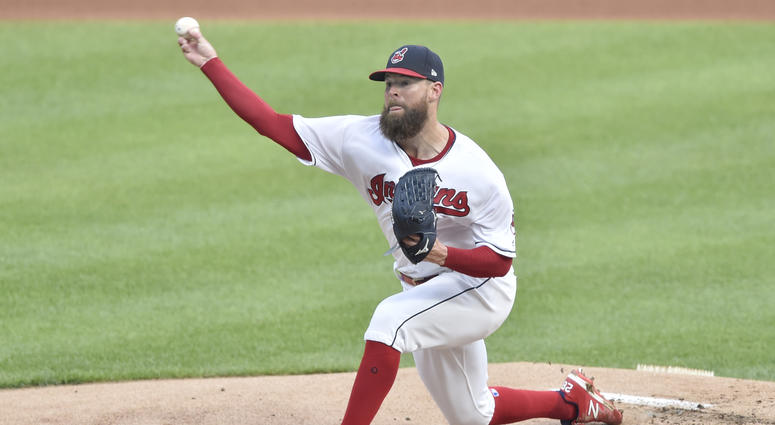 Jul 23, 2018; Cleveland, OH, USA; Cleveland Indians starting pitcher Corey Kluber (28) delivers in the first inning against the Pittsburgh Pirates at Progressive Field. Jul 23, 2018; Cleveland, OH, USA; Cleveland Indians starting pitcher Corey Kluber (28) delivers in the first inning against the Pittsburgh Pirates at Progressive Field.