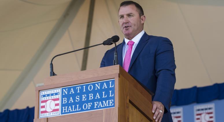 Jul 29, 2018; Cooperstown, NY, USA; Hall of Fame inductee Jim Thome makes his acceptance speech at Clark Sports Center. Mandatory Credit: Gregory J. Fisher-USA TODAY Sports Jul 29, 2018; Cooperstown, NY, USA; Hall of Fame inductee Jim Thome makes his acceptance speech at Clark Sports Center. Mandatory Credit: Gregory J. Fisher-USA TODAY Sports