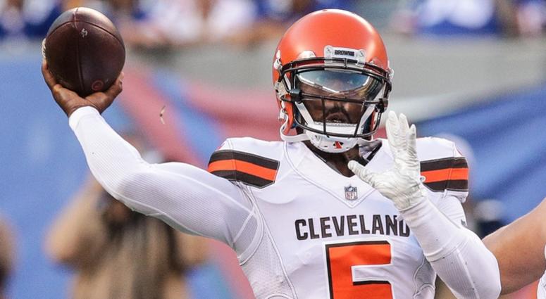 Cleveland Browns quarterback Tyrod Taylor (5) throws the ball during the first half against the New York Giants at MetLife Stadium. Cleveland Browns quarterback Tyrod Taylor (5) throws the ball during the first half against the New York Giants at MetLife Stadium.