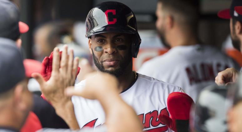 Cleveland Indians designated hitter Yandy Diaz (36) celebrates after scoring during the fourth inning against the Baltimore Orioles at Progressive Field. Cleveland Indians designated hitter Yandy Diaz (36) celebrates after scoring during the fourth inning against the Baltimore Orioles at Progressive Field.