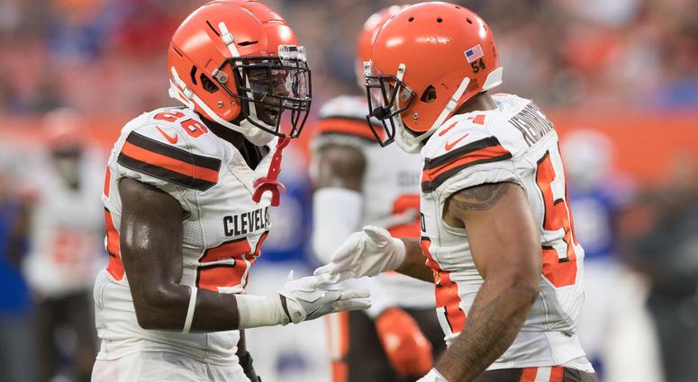 Cleveland Browns defensive back Derrick Kindred (26) and linebacker Mychal Kendricks (54) at FirstEnergy Stadium. Cleveland Browns defensive back Derrick Kindred (26) and linebacker Mychal Kendricks (54) at FirstEnergy Stadium.