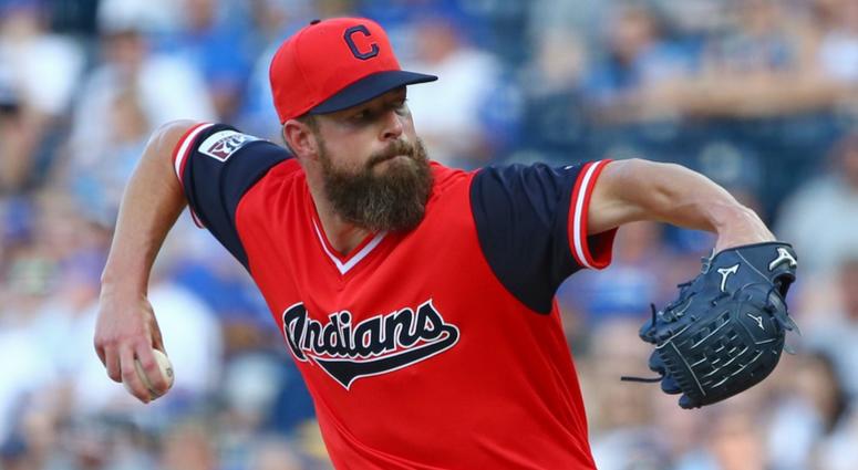 Cleveland Indians starting pitcher Corey Kluber (28) throws a pitch during the first inning against the Kansas City Royals at Kauffman Stadium. Cleveland Indians starting pitcher Corey Kluber (28) throws a pitch during the first inning against the Kansas City Royals at Kauffman Stadium.