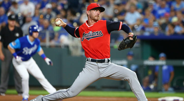 Aug 25, 2018; Kansas City, MO, USA; Cleveland Indians starting pitcher Josh Tomlin (43) pitches against the Kansas City Royals in the eighth inning at Kauffman Stadium. Aug 25, 2018; Kansas City, MO, USA; Cleveland Indians starting pitcher Josh Tomlin (43) pitches against the Kansas City Royals in the eighth inning at Kauffman Stadium.