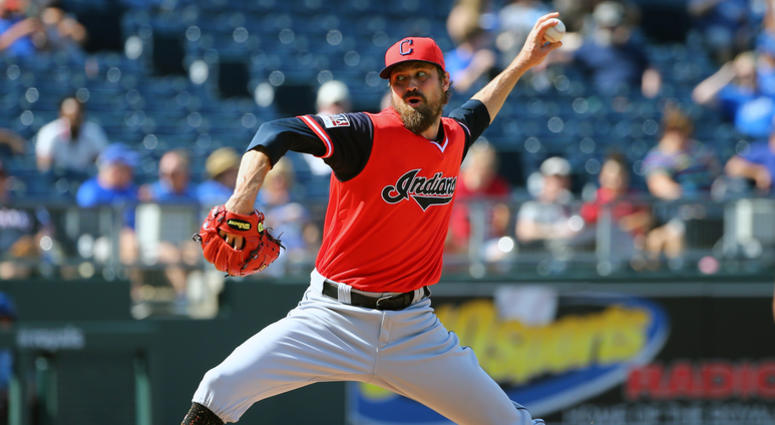 Aug 26, 2018; Kansas City, MO, USA; Cleveland Indians relief pitcher Andrew Miller (24) pitches against the Kansas City Royals in the eighth inning at Kauffman Stadium. Aug 26, 2018; Kansas City, MO, USA; Cleveland Indians relief pitcher Andrew Miller (24) pitches against the Kansas City Royals in the eighth inning at Kauffman Stadium.