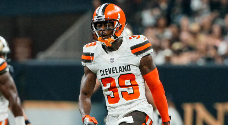 Cleveland Browns cornerback Terrance Mitchell (39) celebrates after a turnover by the New Orleans Saints during the second quarter at the Mercedes-Benz Superdome.