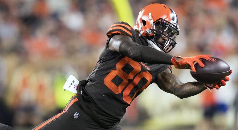 Cleveland Browns wide receiver Jarvis Landry (80) makes a catch during the first half against the New York Jets at FirstEnergy Stadium Jarvis Landry Cleveland Browns New York Jets