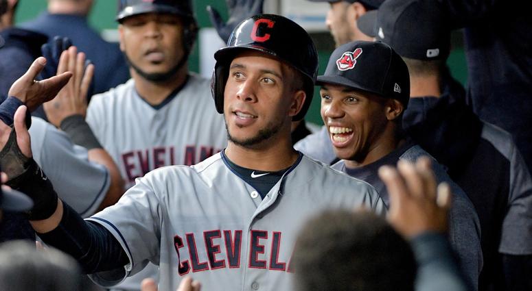 Sep 29, 2018; Kansas City, MO, USA; Cleveland Indians left fielder Michael Brantley (23) celebrates in the dugout after scoring in the first inning against the Kansas City Royals at Kauffman Stadium. Mandatory Credit: Denny Medley-USA TODAY Sports Sep 29, 2018; Kansas City, MO, USA; Cleveland Indians left fielder Michael Brantley (23) celebrates in the dugout after scoring in the first inning against the Kansas City Royals at Kauffman Stadium. Mandatory Credit: Denny Medley-USA TODAY Sports