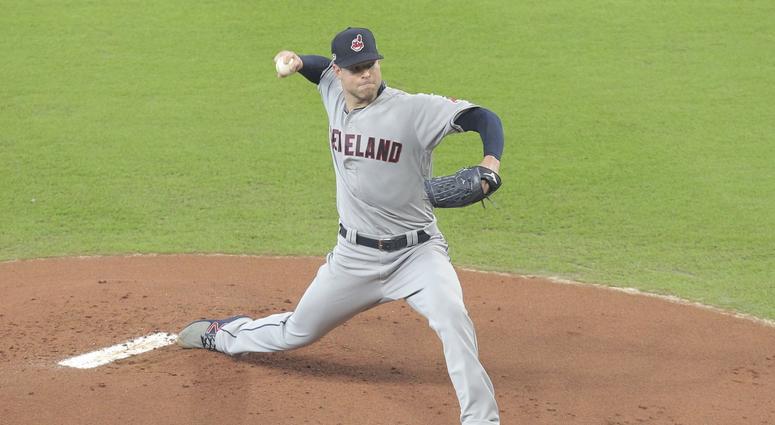 Oct 5, 2018; Houston, TX, USA; Cleveland Indians starting pitcher Corey Kluber (28) delivers a pitch during the first inning in game one of the 2018 ALDS playoff baseball series against the Houston Astros at Minute Maid Park. Mandatory Credit: Erik Willia Oct 5, 2018; Houston, TX, USA; Cleveland Indians starting pitcher Corey Kluber (28) delivers a pitch during the first inning in game one of the 2018 ALDS playoff baseball series against the Houston Astros at Minute Maid Park. Mandatory Credit: Erik Willia