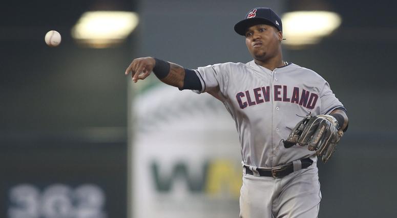 Oct 5, 2018; Houston, TX, USA; Cleveland Indians second baseman Jose Ramirez (11) throws out Houston Astros catcher Martin Maldonado (not pictured) on a ground ball during the third inning in game one of the 2018 ALDS playoff baseball series at Minute Mai Oct 5, 2018; Houston, TX, USA; Cleveland Indians second baseman Jose Ramirez (11) throws out Houston Astros catcher Martin Maldonado (not pictured) on a ground ball during the third inning in game one of the 2018 ALDS playoff baseball series at Minute Mai