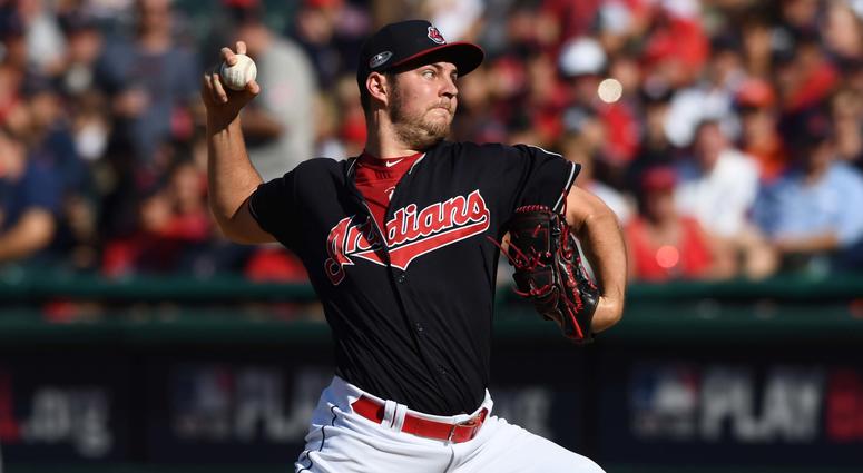 Oct 8, 2018; Cleveland, OH, USA; Cleveland Indians starting pitcher Trevor Bauer (47) throws a pitch in the sixth inning against the Houston Astros during game three of the 2018 ALDS playoff baseball series at Progressive Field. Mandatory Credit: Ken Blaz Oct 8, 2018; Cleveland, OH, USA; Cleveland Indians starting pitcher Trevor Bauer (47) throws a pitch in the sixth inning against the Houston Astros during game three of the 2018 ALDS playoff baseball series at Progressive Field. Mandatory Credit: Ken Blaz