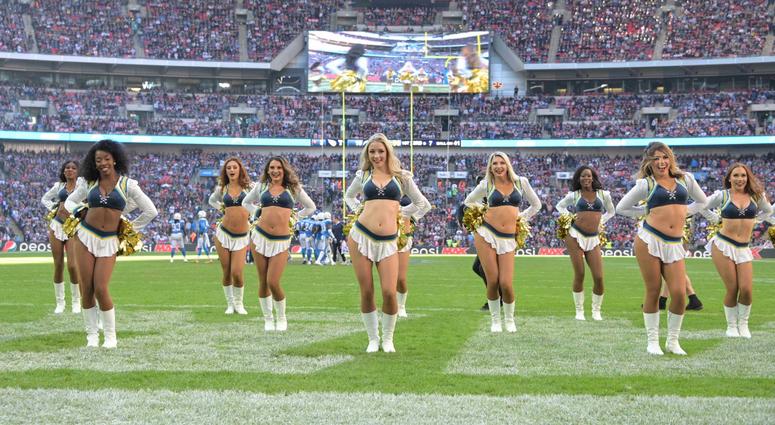 Oct 21, 2018; London, United Kingdom; Los Angeles Chargers girls cheerleaders perform during a game against the Tennessee Titans during an NFL International Series game at Wembley Stadium. Mandatory Credit: Kirby Lee-USA TODAY Sports Oct 21, 2018; London, United Kingdom; Los Angeles Chargers girls cheerleaders perform during a game against the Tennessee Titans during an NFL International Series game at Wembley Stadium. Mandatory Credit: Kirby Lee-USA TODAY Sports