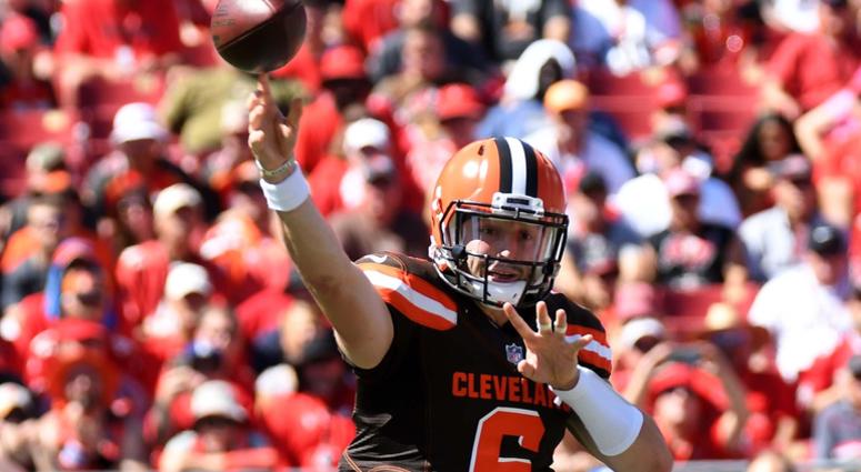Cleveland Browns quarterback Baker Mayfield (6) throws a pass in the first half against the Tampa Bay Buccaneers at Raymond James Stadium. Cleveland Browns quarterback Baker Mayfield (6) throws a pass in the first half against the Tampa Bay Buccaneers at Raymond James Stadium.