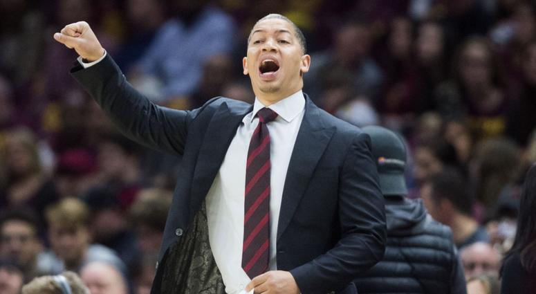 Cleveland Cavaliers head coach Tyronn Lue shouts out a play during the first quarter against the Atlanta Hawks at Quicken Loans Arena. Tyronn Lue Cleveland Cavaliers