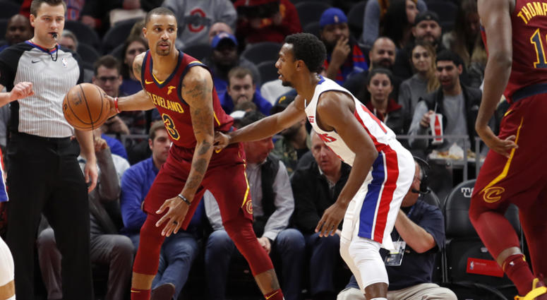 Cleveland Cavaliers guard George Hill (3) controls the ball as Detroit Pistons guard Ish Smith (14) defends during the second quarter at Little Caesars Arena. Cleveland Cavaliers guard George Hill (3) controls the ball as Detroit Pistons guard Ish Smith (14) defends during the second quarter at Little Caesars Arena.