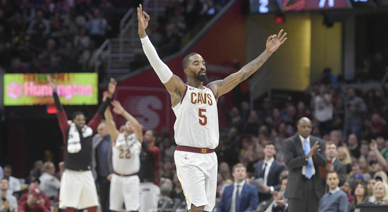 Nov 7, 2018; Cleveland, OH, USA; Cleveland Cavaliers guard JR Smith (5) celebrates in the fourth quarter against the Oklahoma City Thunder at Quicken Loans Arena. Mandatory Credit: David Richard-USA TODAY Sports Nov 7, 2018; Cleveland, OH, USA; Cleveland Cavaliers guard JR Smith (5) celebrates in the fourth quarter against the Oklahoma City Thunder at Quicken Loans Arena. Mandatory Credit: David Richard-USA TODAY Sports