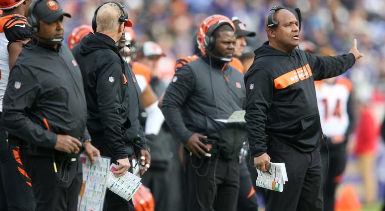 Cincinnati Bengals special assistant to the head coach Hue Jackson reacts to a call in the first quarter of an NFL football game,Sunday, Nov. 18, 2018, at M&T Bank Stadium in Baltimore. Cincinnati Bengals special assistant to the head coach Hue Jackson reacts to a call in the first quarter of an NFL football game,Sunday, Nov. 18, 2018, at M&T Bank Stadium in Baltimore.