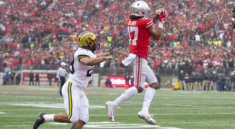 Ohio State Buckeyes wide receiver Chris Olave (17) catches his second touchdown pass of the game in front of Michigan Wolverines defensive back Brandon Watson (28) at Ohio Stadium. Chris Olave Ohio State
