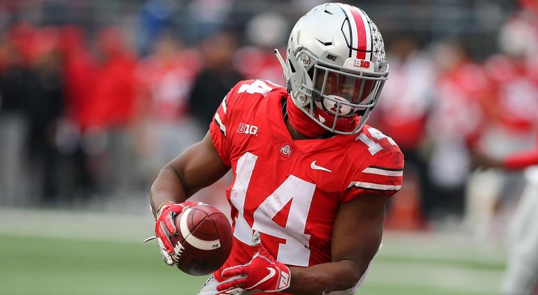 Ohio State Buckeyes wide receiver K.J. Hill (14) catches a pass for a touchdown against the Michigan Wolverines at Ohio Stadium K.J. Hill Ohio State