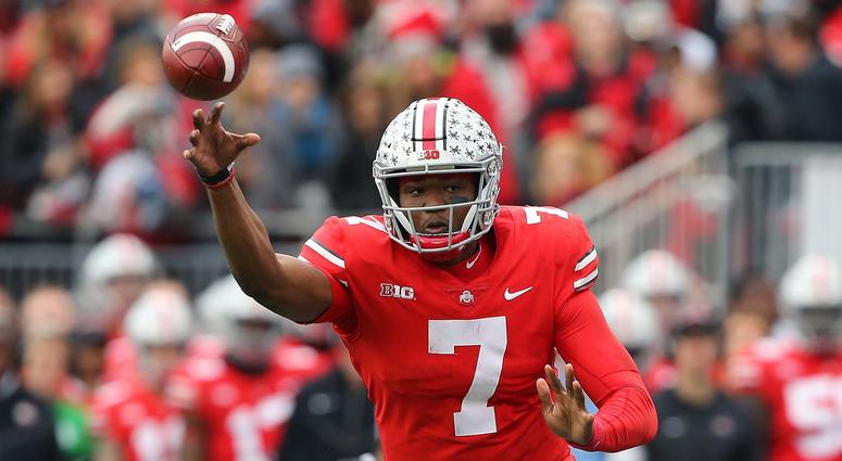 Ohio State Buckeyes quarterback Dwayne Haskins (7) throws a touchdown pass during the fourth quarter against the Michigan Wolverines at Ohio Stadium. Dwayne Haskins Ohio State