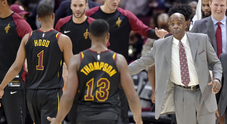 Nov 24, 2018; Cleveland, OH, USA; Cleveland Cavaliers head coach Larry Drew reacts in the fourth quarter against the Houston Rockets at Quicken Loans Arena. Mandatory Credit: David Richard-USA TODAY Sports Nov 24, 2018; Cleveland, OH, USA; Cleveland Cavaliers head coach Larry Drew reacts in the fourth quarter against the Houston Rockets at Quicken Loans Arena. Mandatory Credit: David Richard-USA TODAY Sports