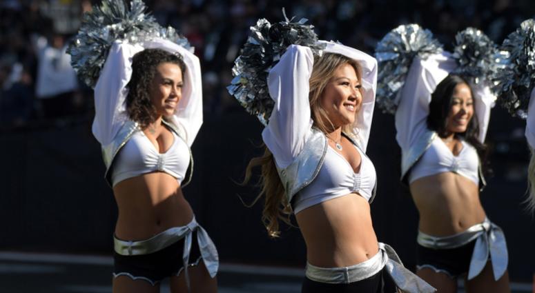 Dec 2, 2018; Oakland, CA, USA; Oakland Raiders raiderette cheerleaders dance during the game against the Kansas City Chiefs at Oakland-Alameda County Coliseum. Mandatory Credit: Kirby Lee-USA TODAY Sports Dec 2, 2018; Oakland, CA, USA; Oakland Raiders raiderette cheerleaders dance during the game against the Kansas City Chiefs at Oakland-Alameda County Coliseum. Mandatory Credit: Kirby Lee-USA TODAY Sports