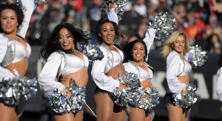 Dec 2, 2018; Oakland, CA, USA; Oakland Raiders raiderette cheerleaders dance during the game against the Kansas City Chiefs at Oakland-Alameda County Coliseum. Mandatory Credit: Kirby Lee-USA TODAY Sports Dec 2, 2018; Oakland, CA, USA; Oakland Raiders raiderette cheerleaders dance during the game against the Kansas City Chiefs at Oakland-Alameda County Coliseum. Mandatory Credit: Kirby Lee-USA TODAY Sports
