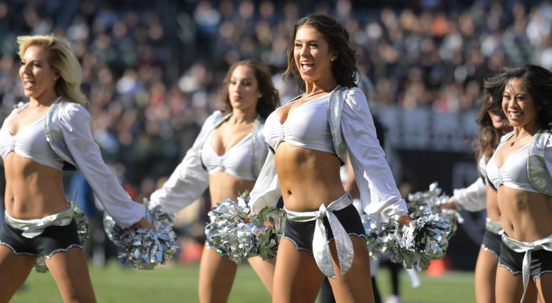 Dec 2, 2018; Oakland, CA, USA; Oakland Raiders raiderette cheerleaders dance during the game against the Kansas City Chiefs at Oakland-Alameda County Coliseum. Mandatory Credit: Kirby Lee-USA TODAY Sports Dec 2, 2018; Oakland, CA, USA; Oakland Raiders raiderette cheerleaders dance during the game against the Kansas City Chiefs at Oakland-Alameda County Coliseum. Mandatory Credit: Kirby Lee-USA TODAY Sports