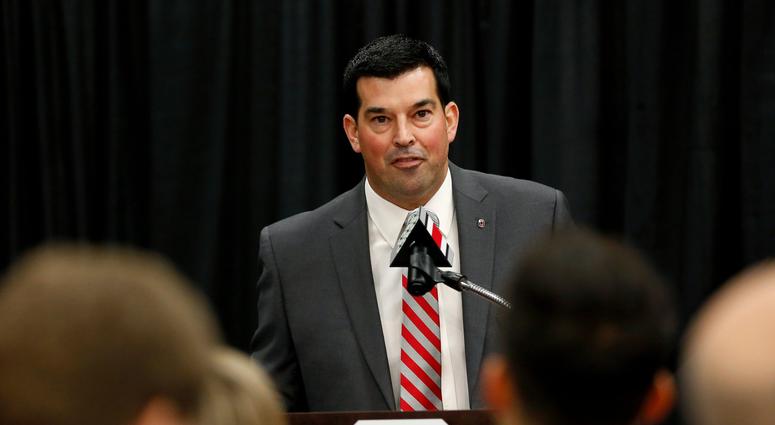 Dec 4, 2018; Columbus, OH, USA; Ohio State Buckeyes new head coach Ryan Day addresses members of the media during the press conference at the Ohio State University Fawcett Center. Mandatory Credit: Joe Maiorana-USA TODAY Sports Dec 4, 2018; Columbus, OH, USA; Ohio State Buckeyes new head coach Ryan Day addresses members of the media during the press conference at the Ohio State University Fawcett Center. Mandatory Credit: Joe Maiorana-USA TODAY Sports
