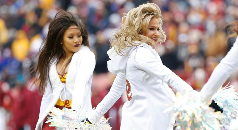 Dec 9, 2018; Landover, MD, USA; Washington Redskins cheerleaders dance on the field during a timeout against the New York Giants in the second quarter at FedEx Field. The Giants won 40-16. Mandatory Credit: Geoff Burke-USA TODAY Sports Dec 9, 2018; Landover, MD, USA; Washington Redskins cheerleaders dance on the field during a timeout against the New York Giants in the second quarter at FedEx Field. The Giants won 40-16. Mandatory Credit: Geoff Burke-USA TODAY Sports