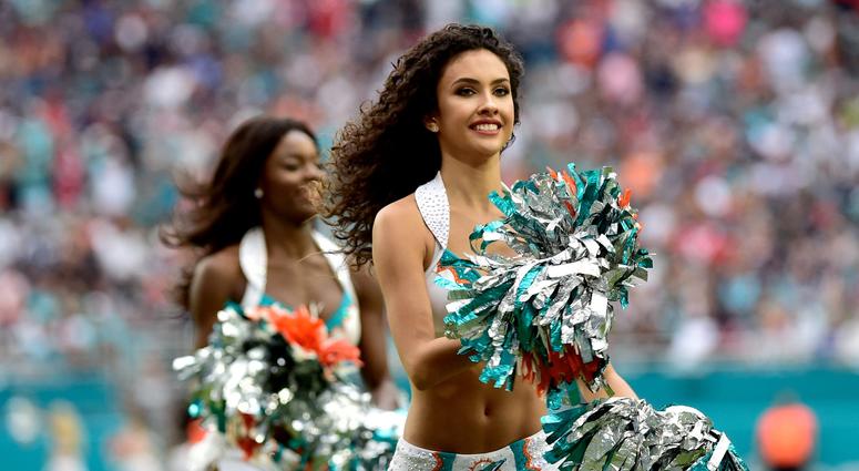 Dec 9, 2018; Miami Gardens, FL, USA; Miami Dolphins cheerleader performs against the New England Patriots during the second half at Hard Rock Stadium. Mandatory Credit: Steve Mitchell-USA TODAY Sports Dec 9, 2018; Miami Gardens, FL, USA; Miami Dolphins cheerleader performs against the New England Patriots during the second half at Hard Rock Stadium. Mandatory Credit: Steve Mitchell-USA TODAY Sports