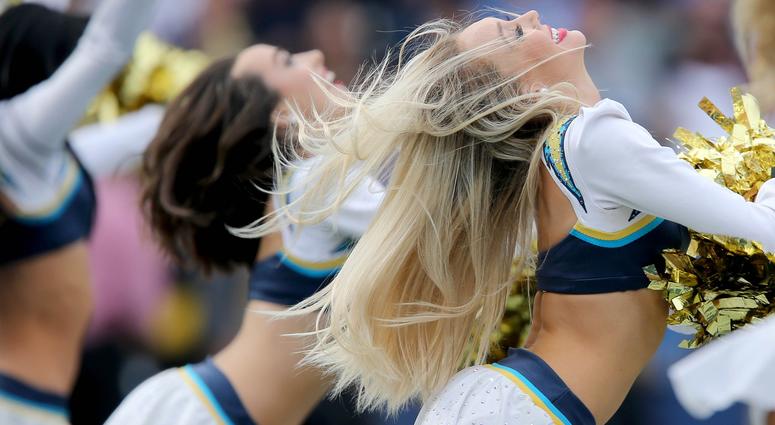 Dec 9, 2018; Carson, CA, USA; The Los Angeles Chargers cheerleaders perform between the first and second quarters of the game , Sunday, Dec. 9, 2018, at StubHub Center in Carson, California. Mandatory Credit: Kareem Elgazzar/The Cincinnati Enquirer-USA TO Dec 9, 2018; Carson, CA, USA; The Los Angeles Chargers cheerleaders perform between the first and second quarters of the game , Sunday, Dec. 9, 2018, at StubHub Center in Carson, California. Mandatory Credit: Kareem Elgazzar/The Cincinnati Enquirer-USA TO