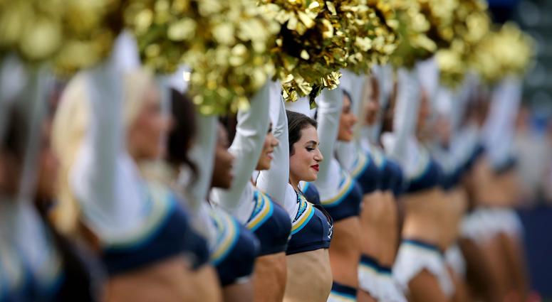 Dec 9, 2018; Carson, CA, USA; Los Angeles Chargers cheerleaders perform just before kickoff of the game against the Cincinnati Bengals, Sunday, Dec. 9, 2018, at StubHub Center in Carson, California. Mandatory Credit: Kareem Elgazzar/The Cincinnati Enquire Dec 9, 2018; Carson, CA, USA; Los Angeles Chargers cheerleaders perform just before kickoff of the game against the Cincinnati Bengals, Sunday, Dec. 9, 2018, at StubHub Center in Carson, California. Mandatory Credit: Kareem Elgazzar/The Cincinnati Enquire
