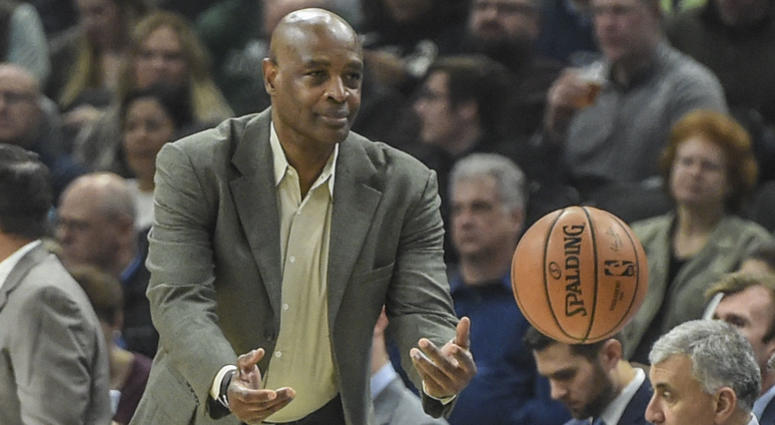 Dec 10, 2018; Milwaukee, WI, USA; Cleveland Cavaliers head coach Larry Drew tosses the ball back in play in the first quarter during the game against the Milwaukee Bucks at the Fiserv Forum. Mandatory Credit: Benny Sieu-USA TODAY Sports Dec 10, 2018; Milwaukee, WI, USA; Cleveland Cavaliers head coach Larry Drew tosses the ball back in play in the first quarter during the game against the Milwaukee Bucks at the Fiserv Forum. Mandatory Credit: Benny Sieu-USA TODAY Sports