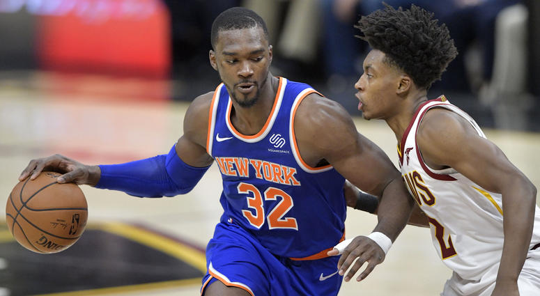 Dec 12, 2018; Cleveland, OH, USA; New York Knicks forward Noah Vonleh (32) drives against Cleveland Cavaliers guard Collin Sexton (2) in the second quarter at Quicken Loans Arena. Mandatory Credit: David Richard-USA TODAY Sports Dec 12, 2018; Cleveland, OH, USA; New York Knicks forward Noah Vonleh (32) drives against Cleveland Cavaliers guard Collin Sexton (2) in the second quarter at Quicken Loans Arena. Mandatory Credit: David Richard-USA TODAY Sports