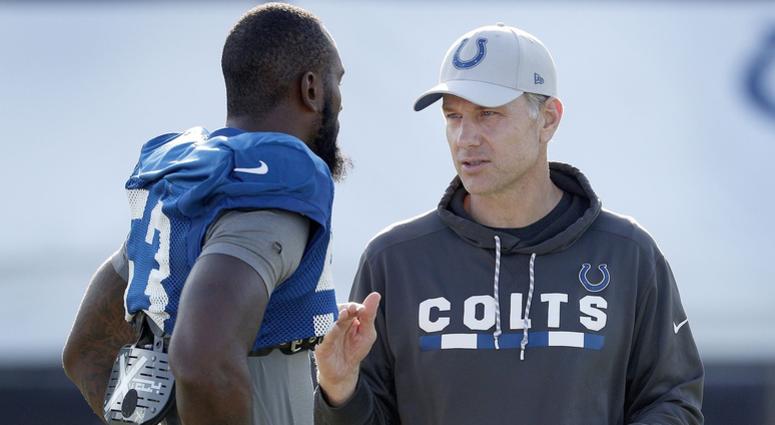 Indianapolis Colts defensive coordinator Matt Eberflus talks with linebacker Darius Leonard (53) during the Colts training camp at Grand Park in Westfield on Monday, August 6, 2018. Indianapolis Colts Training Camp At Grand Park In Westfield Indianapolis Colts defensive coordinator Matt Eberflus talks with linebacker Darius Leonard (53) during the Colts training camp at Grand Park in Westfield on Monday, August 6, 2018. Indianapolis Colts Training Camp At Grand Park In Westfield