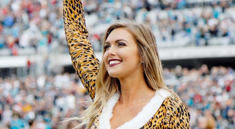 Dec 16, 2018; Jacksonville, FL, USA;Jacksonville Jaguars cheerleader cheers against the Washington Redskins during the first half at TIAA Bank Field. Mandatory Credit: Kim Klement-USA TODAY Sports Dec 16, 2018; Jacksonville, FL, USA;Jacksonville Jaguars cheerleader cheers against the Washington Redskins during the first half at TIAA Bank Field. Mandatory Credit: Kim Klement-USA TODAY Sports