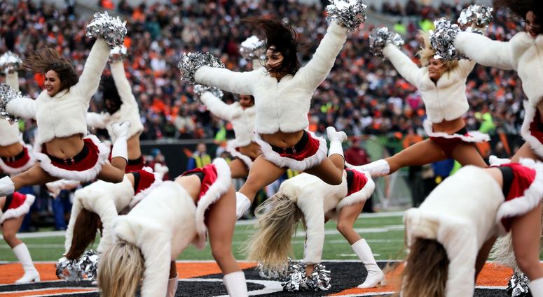 The Cincinnati Bengals Ben-Gal cheerleaders perform between the first and second quarters of a Week 15 NFL football game, Sunday, Dec. 16, 2018, at Paul Brown Stadium in Cincinnati. Oakland Raiders At Cincinnati Bengals 12 16 2018 The Cincinnati Bengals Ben-Gal cheerleaders perform between the first and second quarters of a Week 15 NFL football game, Sunday, Dec. 16, 2018, at Paul Brown Stadium in Cincinnati. Oakland Raiders At Cincinnati Bengals 12 16 2018