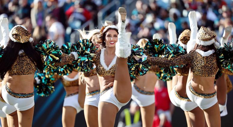 Dec 16, 2018; Jacksonville, FL, USA; Jacksonville Jaguars cheerleaders cheer against the Washington Redskins during the second half at TIAA Bank Field. Mandatory Credit: Kim Klement-USA TODAY Sports Dec 16, 2018; Jacksonville, FL, USA; Jacksonville Jaguars cheerleaders cheer against the Washington Redskins during the second half at TIAA Bank Field. Mandatory Credit: Kim Klement-USA TODAY Sports