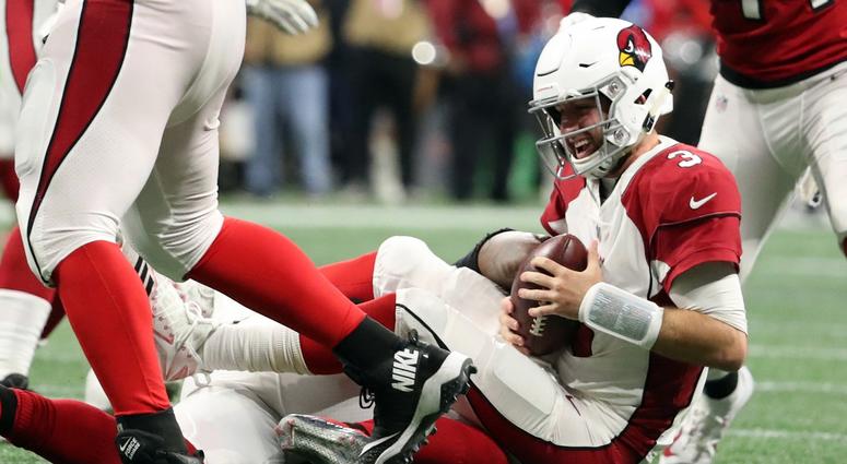 Arizona Cardinals quarterback Josh Rosen (3) is sacked by Atlanta Falcons defensive end Bruce Irvin (52) in the third quarter at Mercedes-Benz Stadium. Arizona Cardinals quarterback Josh Rosen (3) is sacked by Atlanta Falcons defensive end Bruce Irvin (52) in the third quarter at Mercedes-Benz Stadium.